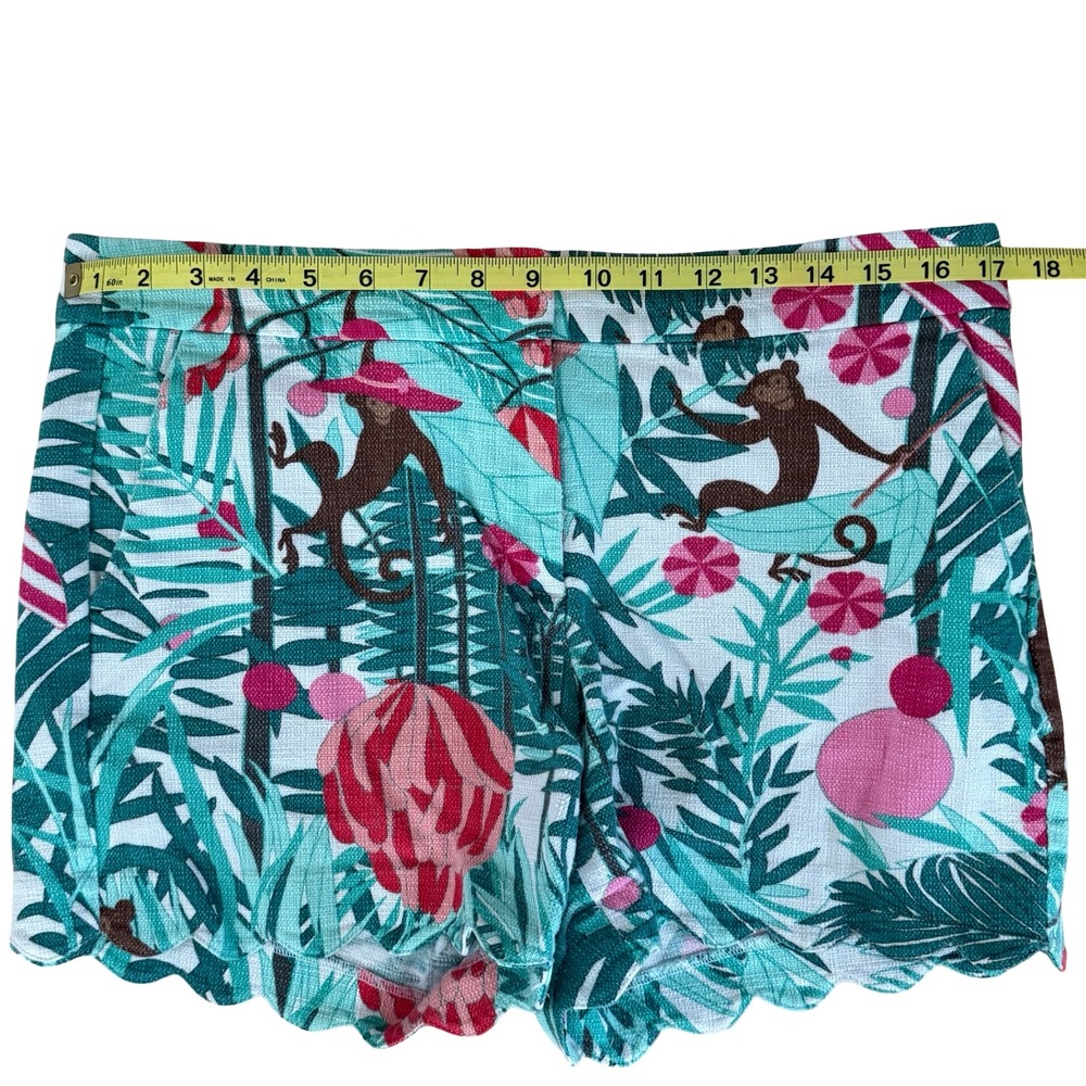 Talbots Womens 10P Tropical Monkey Jungle Print Scalloped Hem Shorts Green Pink - Picture 8 of 11